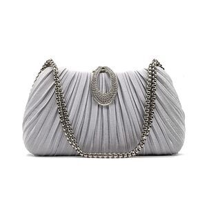 9864 Silver Evening Clutch Purses Formal Satin Dress Handbag for Wedding